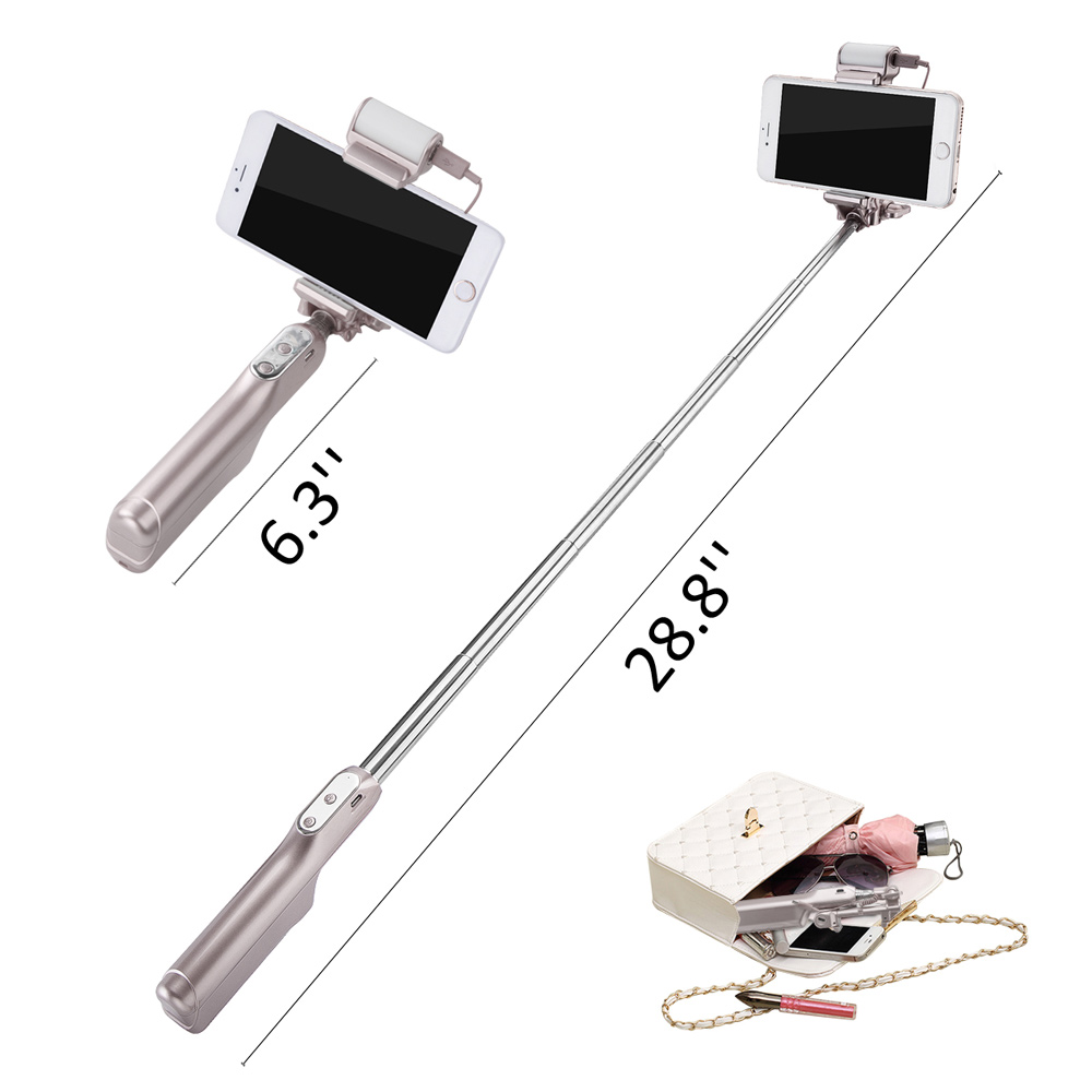 Bluetooth Selfie Monopod with 360° LED Fill Light and Rearview Mirror - Champagne Gold-5