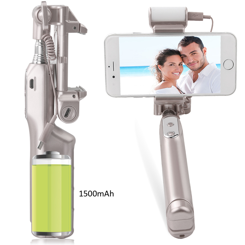 Bluetooth Selfie Monopod with 360° LED Fill Light and Rearview Mirror - Champagne Gold-9