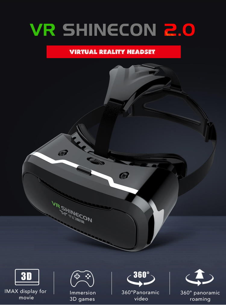 SHINECON 2.0 VR Virtual Reality Glasses Box 360 Degree Panoramic - Black-3