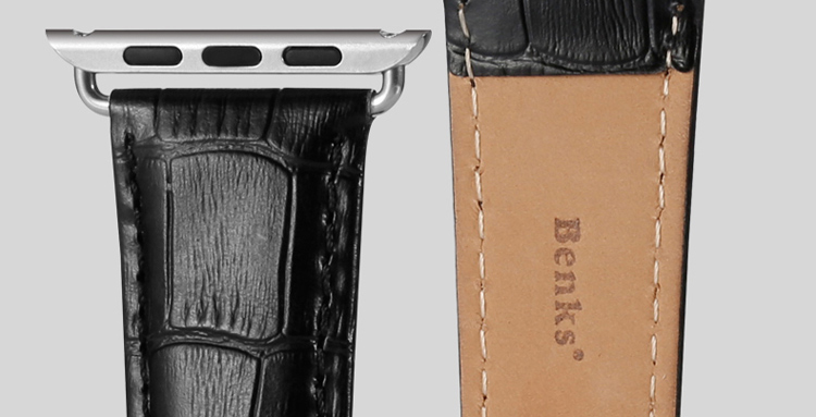 BENKS Genuine Leather Watch Band Wristband for Apple Watch Series 1 Series 2 Series 3 38mm - Black-3