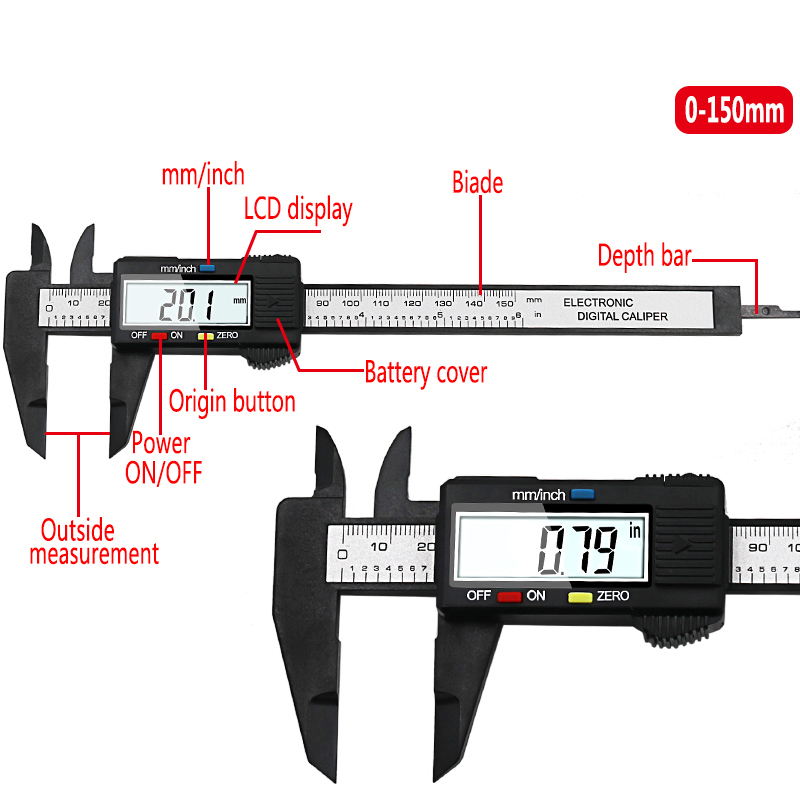 QST Express 150mm/6inch LCD Digital Eletrônico de Fibra de Carbono Micrômetro de Calibre Vernier Micrômetro de Medição