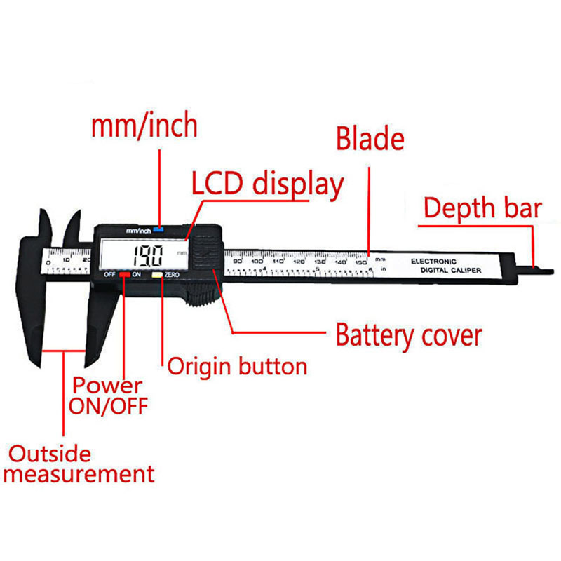 QST Express 150mm/6inch LCD Digital Eletrônico de Fibra de Carbono Micrômetro de Calibre Vernier Micrômetro de Medição