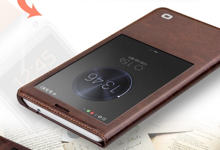 QIALINO Classic Style Genuine Leather Smart View Cover for Huawei Ascend Mate7 - Brown-1