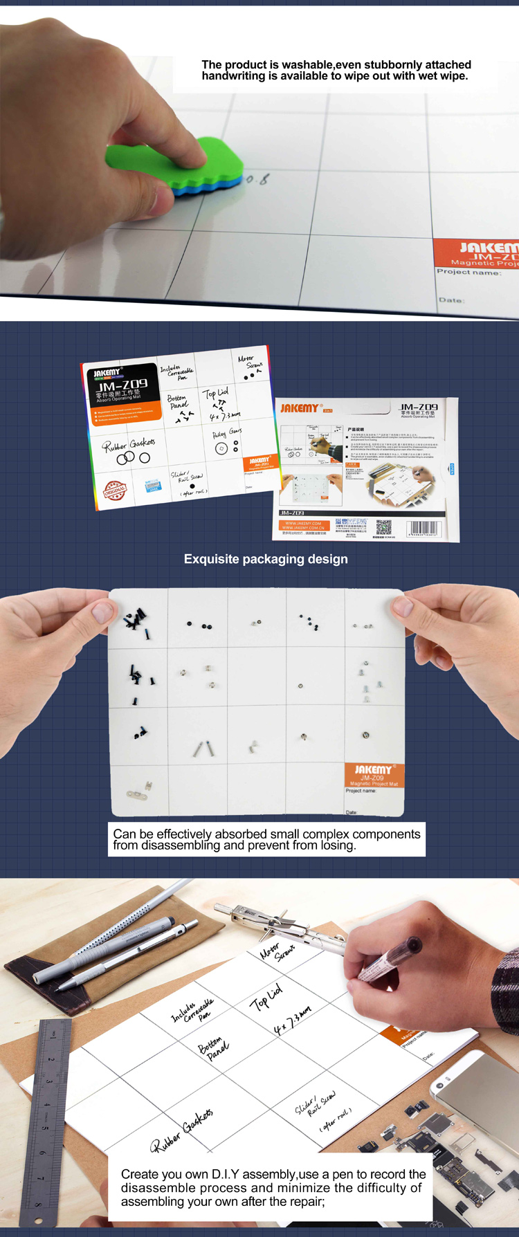 JAKEMY JM-Z09 Writing Magnetic Parts Absorption Mat with Marker Pen, Size: 20 x 25cm-2
