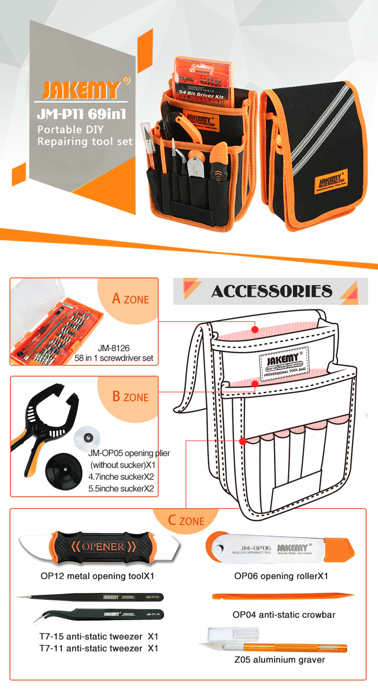 JAKEMY JM-P11 70-in-1 Precision Screwdriver Tweezer Opening Tool Repairing Set with Canvas Bag-1
