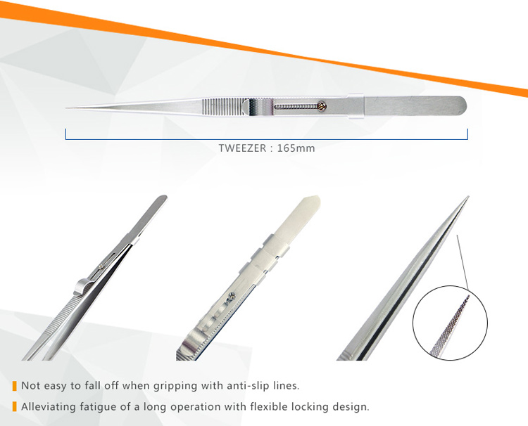 JAKEMY SUS202 Stainless Steel Adjustable Straight Tweezers Cellphone Repair Tool JM-T9-11-1