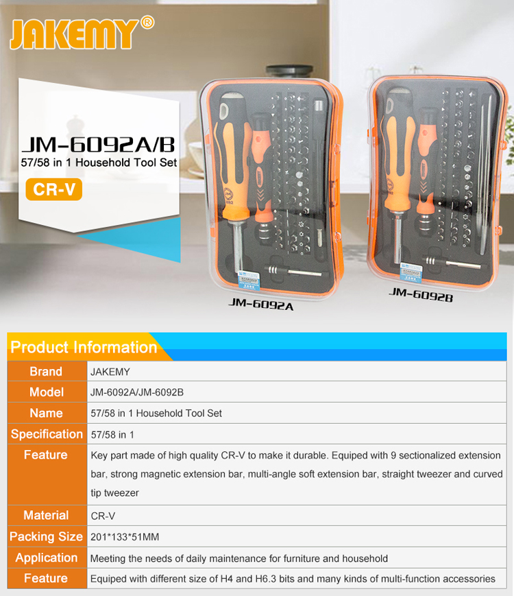 JAKEMY JM-6092B 58-in-1 Portable Multi-function Magnetic Screwdriver Bit Set Hand Tool-2