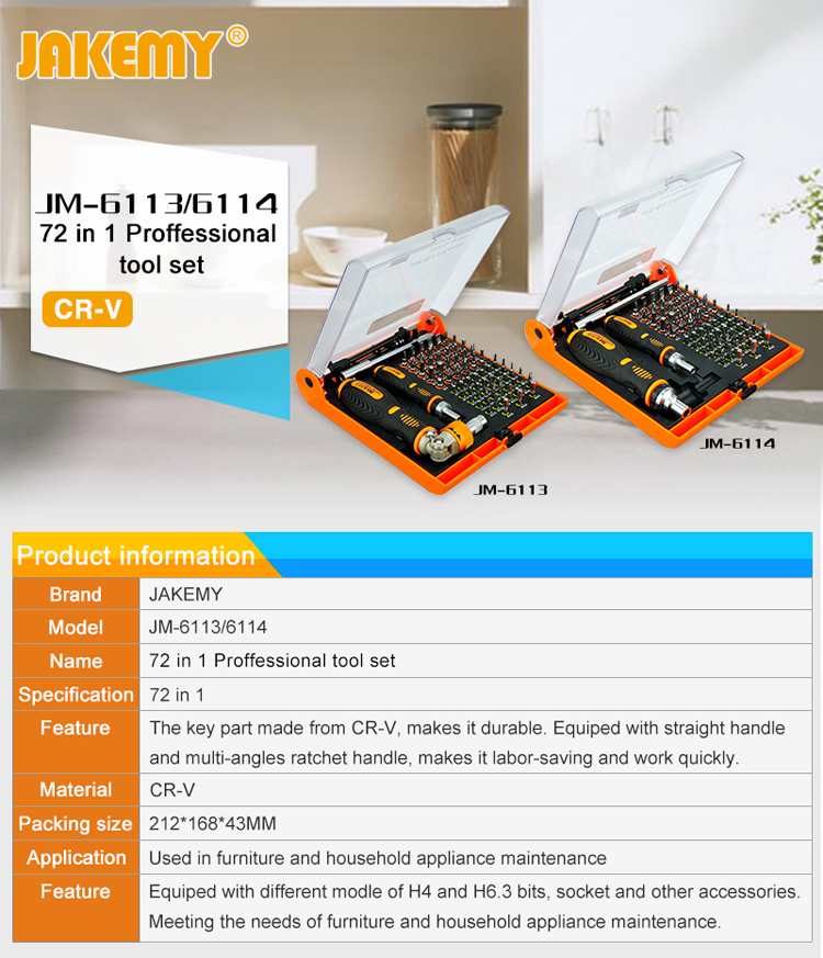 JAKEMY 73-in-1 Professional Precise Screwdriver Hardware Tool Set (JM-6114)-3