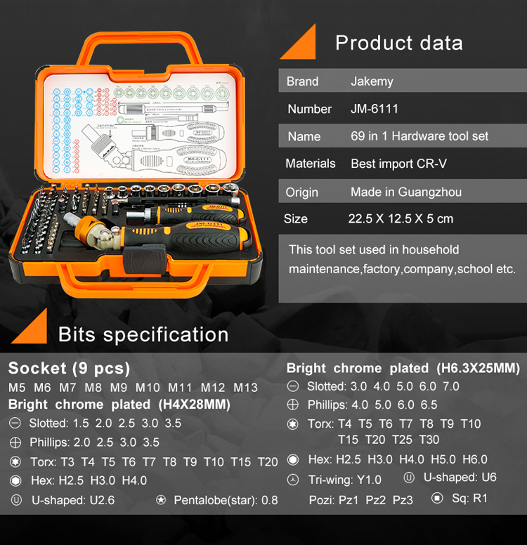 JAKEMY JM-6112 69-in-1 Portable Screwdriver Telecommunications Hardware Hand Tools Set-3