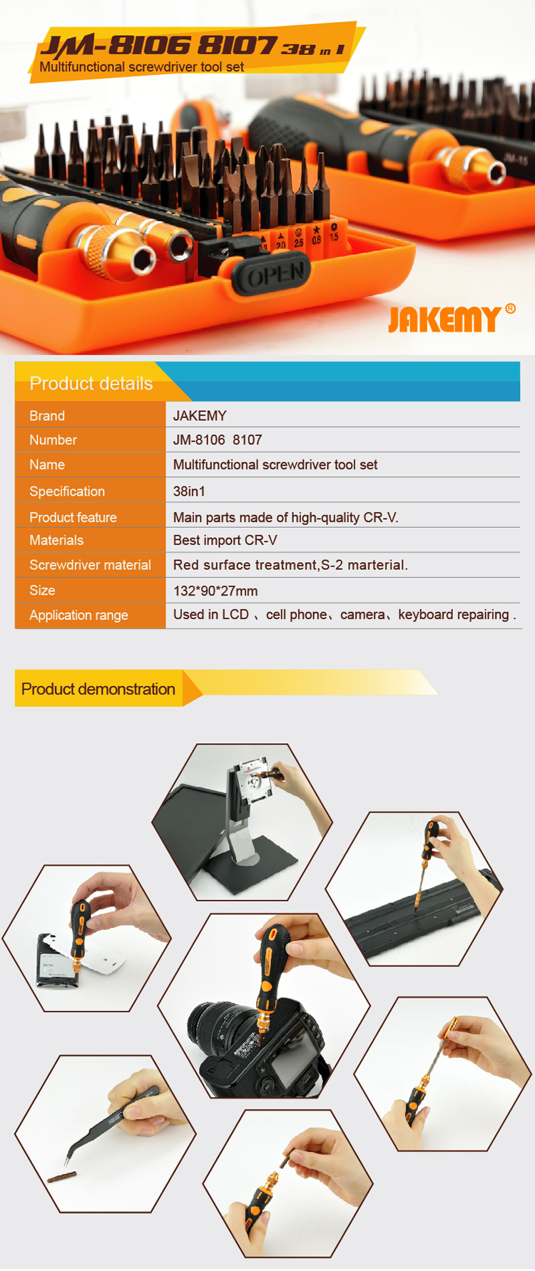 JAKEMY JM-8106 38 in 1 Precision Screwdriver Set Disassemble Laptop Mobile Phone Repair Tools-1