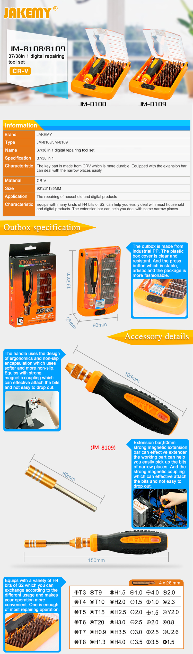 JAKEMY JM-8109 38-in-1 Precision Screwdriver Set Repair Tools-2