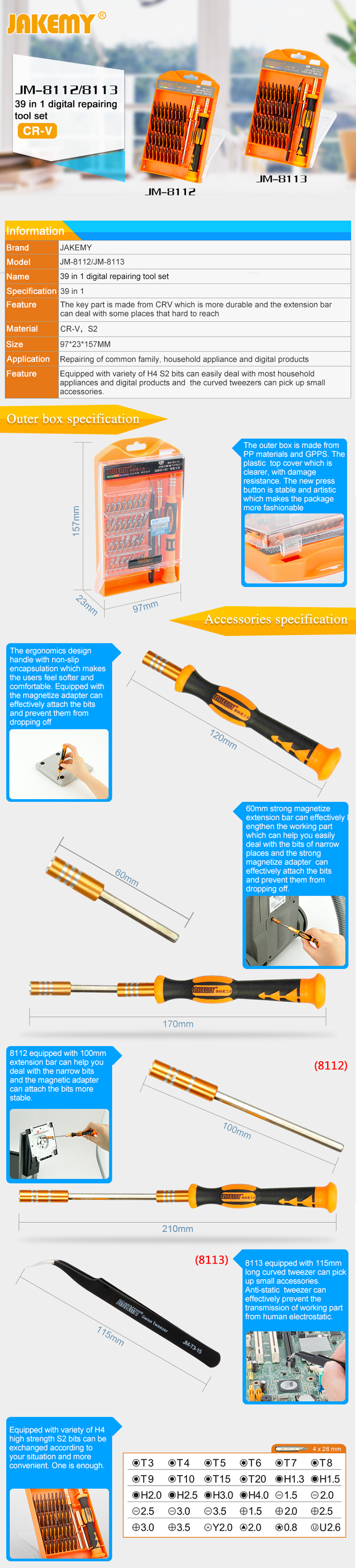 JAKEMY 39-In-1 Screwdriver Set JM-8113 Digital Repairing Tools for Mobile Phone Computer-1
