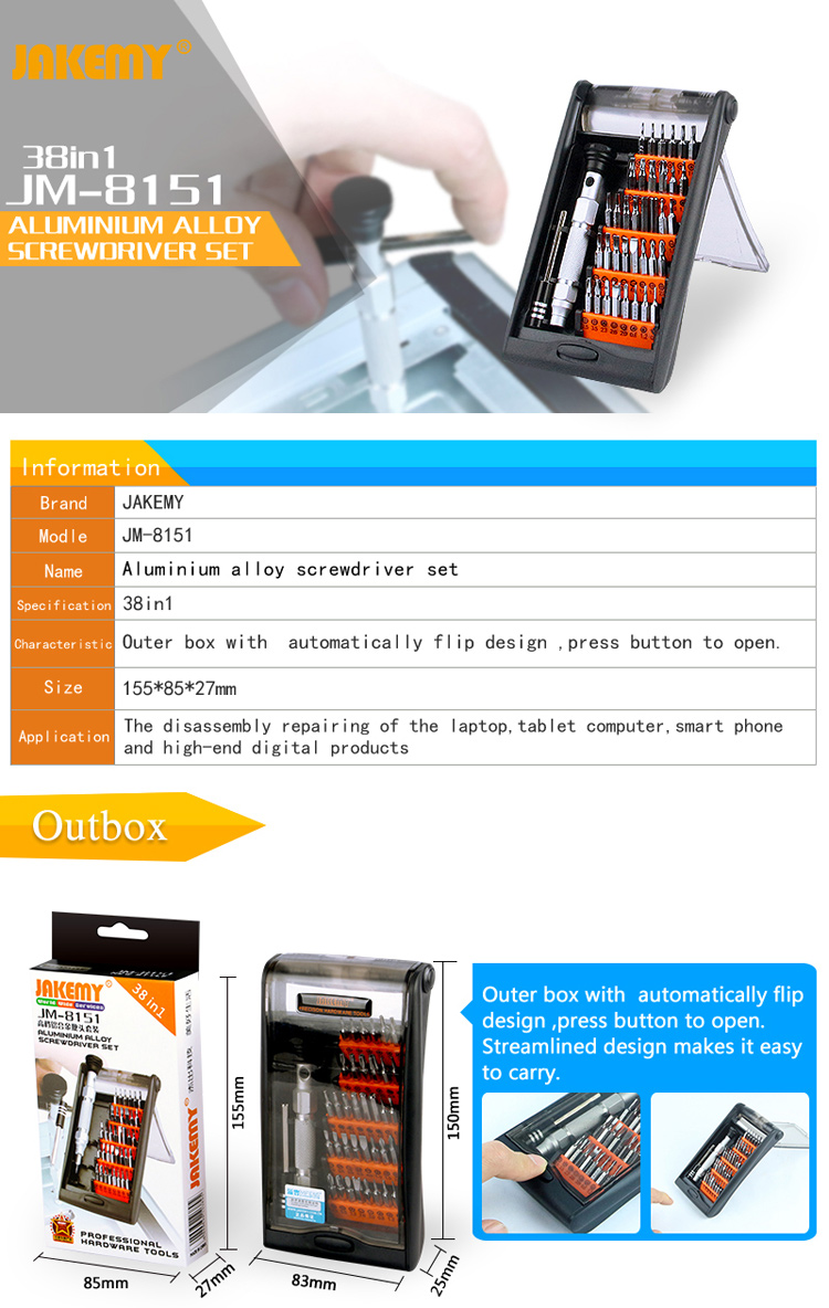 JAKEMY JM-8151 38-in-1 Professional Präzise Aluminiumlegierung Schraubendreher Set-5