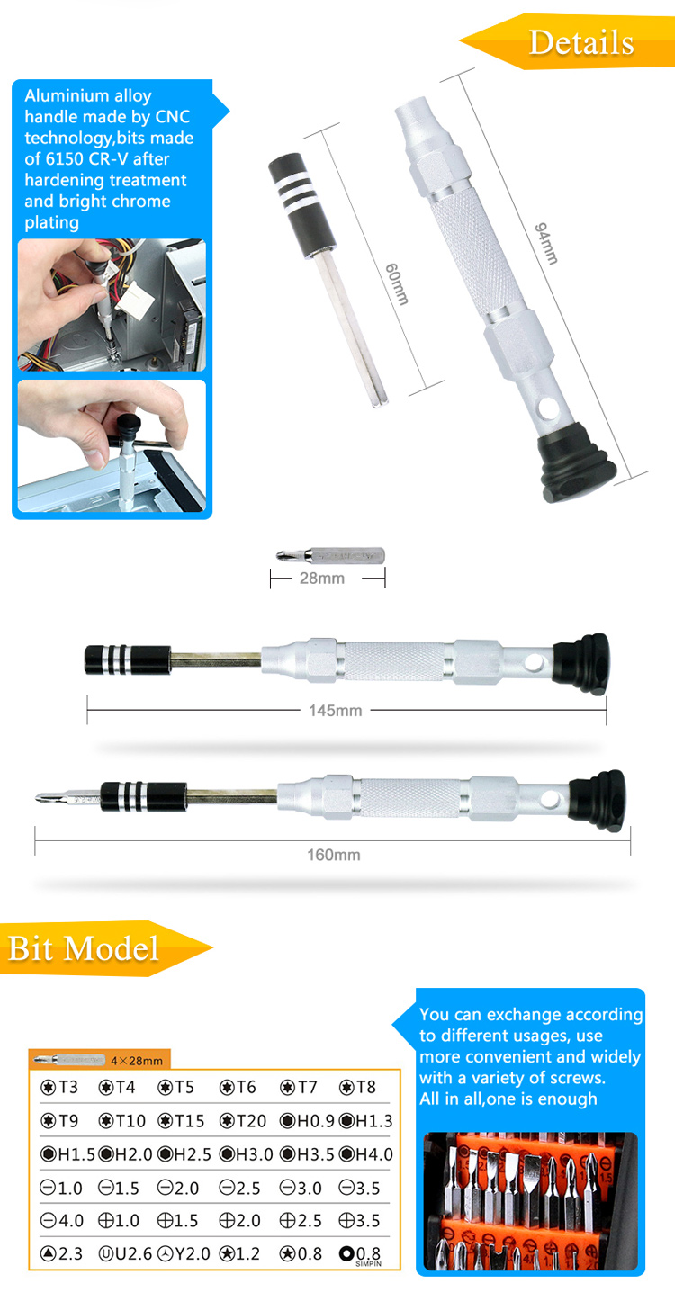 JAKEMY JM-8151 38-in-1 Professional Präzise Aluminiumlegierung Schraubendreher Set-6