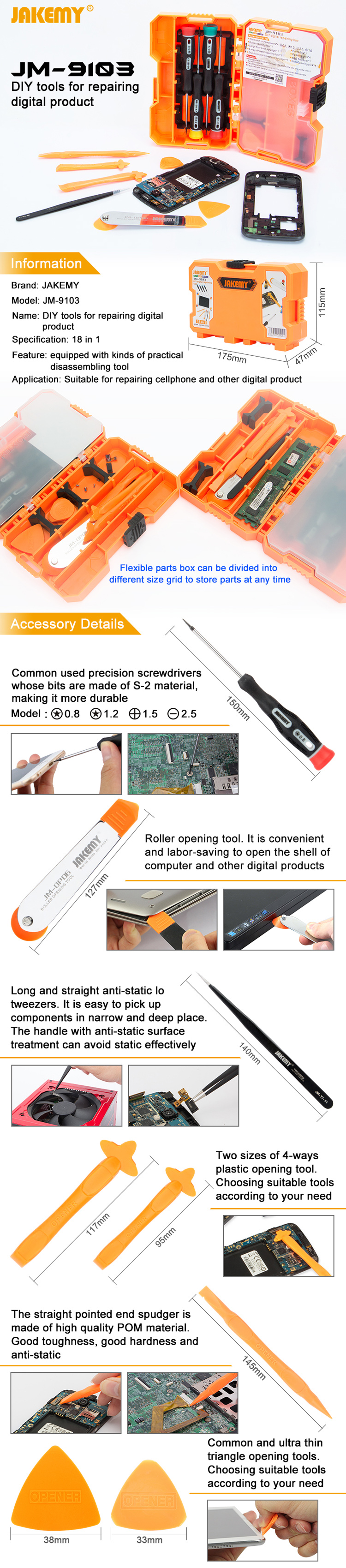 JAKEMY JM-9013 18-in-1 Professional Opening Tools for Smartphone Digital Product-2