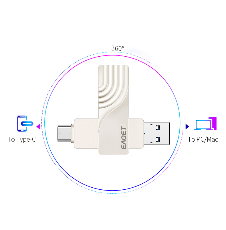 EAGET CF30 2-in-1 Tipo C USB 3.0 Memary Asseggio Della Per Tape-c Laptop Tablet di Tipo c, 64 gb