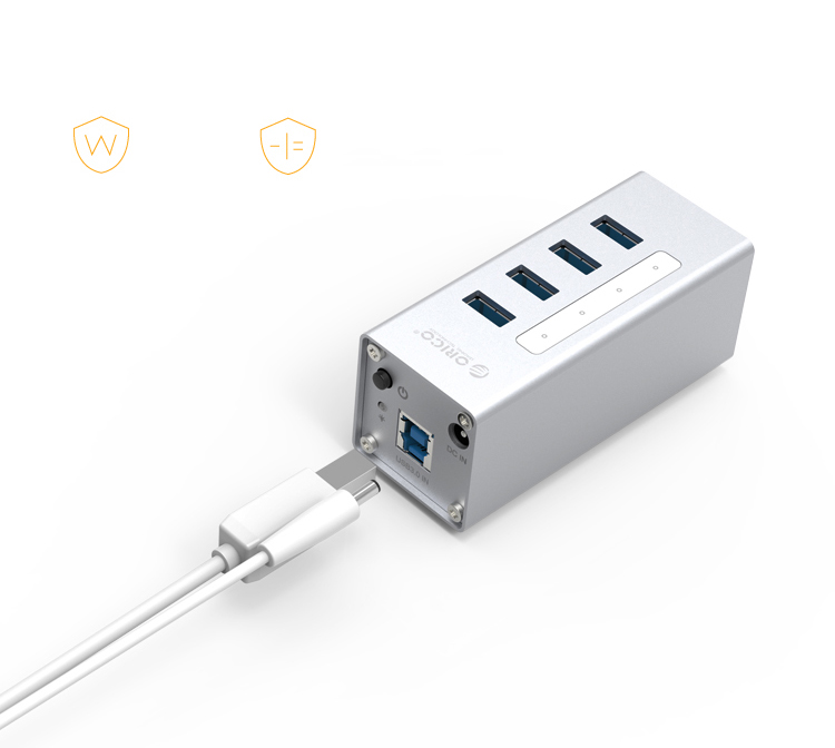 ORICO A3H4-SV in Lega di Alluminio 4 Porta USB3.0 Hub - Plug Nero/noi