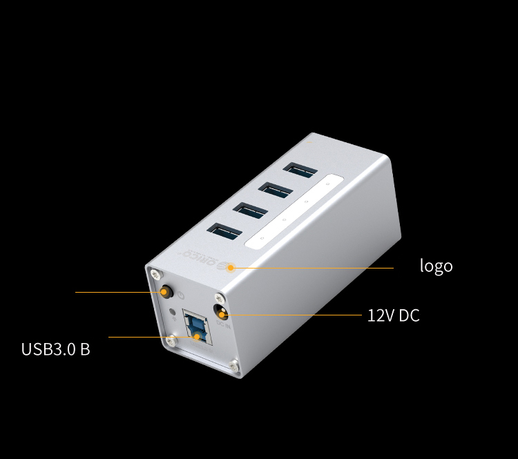 ORICO A3H4-SV Aluminiumlegierung 4 Port USB3.0 Hub - Schwarz/us -stecker