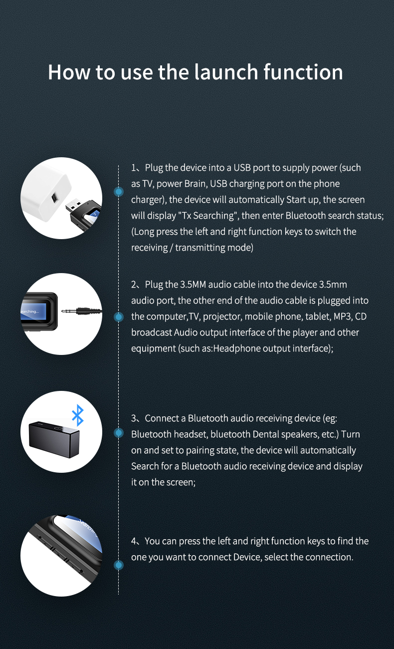 WBT201 Bluetooth 5.0 Adaptador 2 En 1 Receptor De Transmisor De Audio Con Pantalla LCD