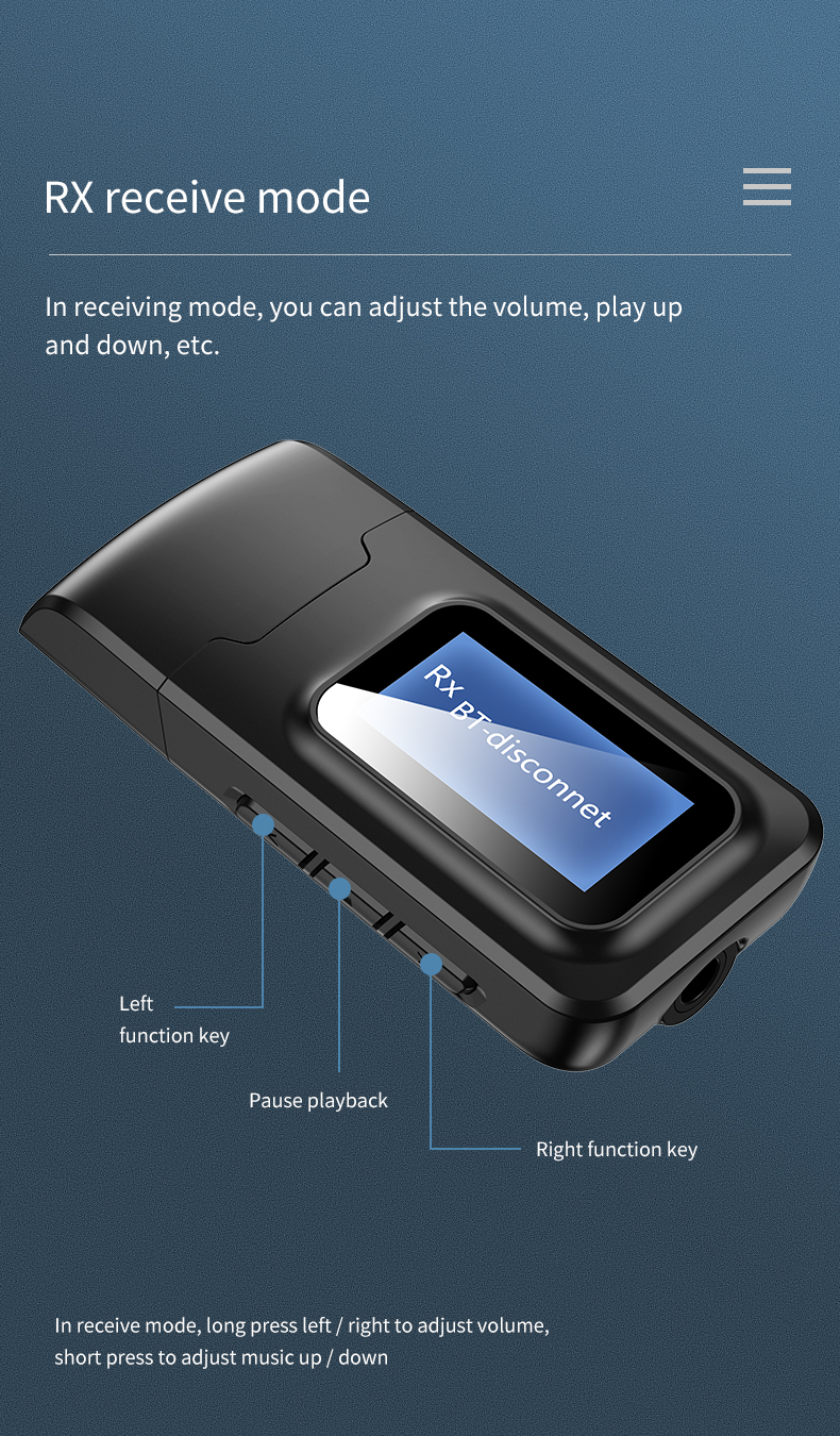 WBT201 Bluetooth 5.0 Adaptador 2 En 1 Receptor De Transmisor De Audio Con Pantalla LCD