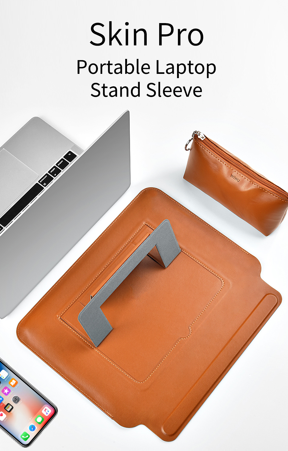 Wiwu Skinpro Ultra-dünn Leder Tablet Standhülse Innere Tasche Für MacBook Pro/Air 13,3 Zoll - Braun