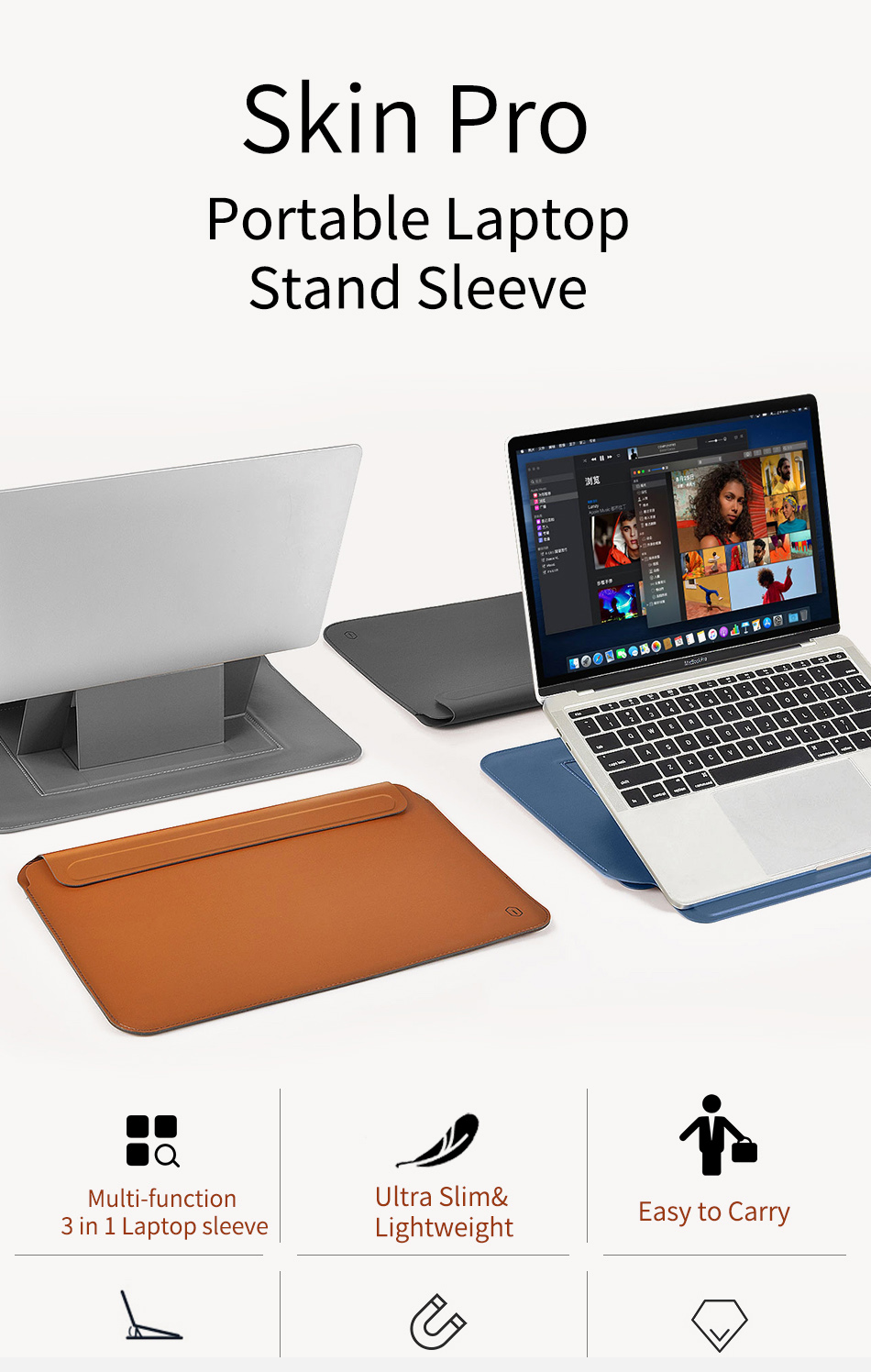 Wiwu Skinpro Ultra-dünn Leder Tablet Standhülse Innere Tasche Für MacBook Pro/Air 13,3 Zoll - Braun