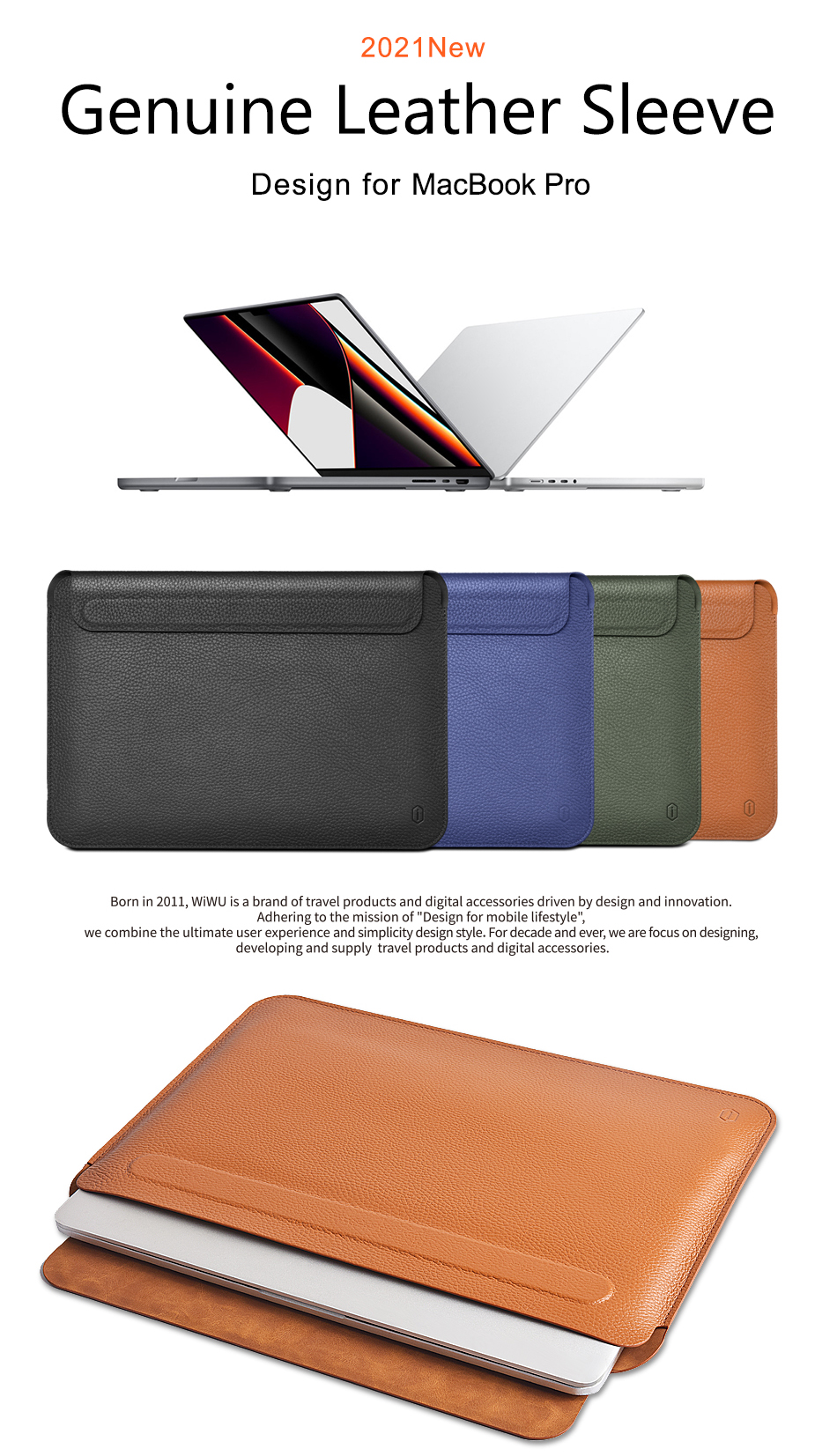 Wiwu Skin Pro II Serie Ultra Delgada de Cuero de Vaca Genuina Flip Flip Manio Portátil Bolsa de Portátil Para MacBook 13 Air 2011/2012 (a1369/a1466/a1278/a1425/a1502) - Marrón