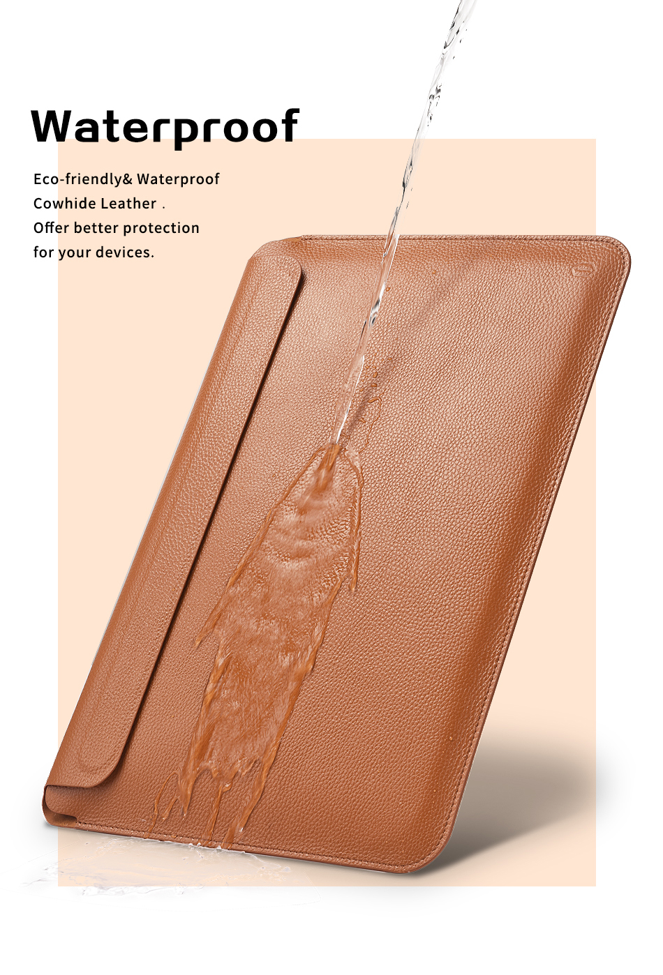 Wiwu Skin Pro II Series Ultra-thin Cowhide Geming Leather Magnetic Flip Flip Ordroward Sac à Manches Pour Ordinateur Portable Pour MacBook 13 Air 2011/2012 (a1369 / A1466 / A1278 / A1425 / A1502) - Brun