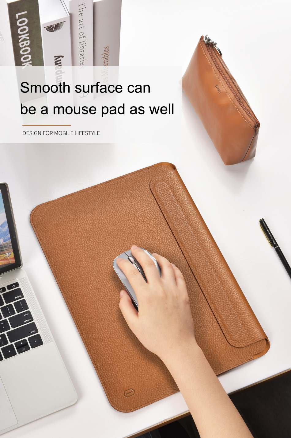 Wiwu Skin Pro II Series Ultra-thin Cowhide Geming Leather Magnetic Flip Flip Ordroward Sac à Manches Pour Ordinateur Portable Pour MacBook 13 Air 2011/2012 (a1369 / A1466 / A1278 / A1425 / A1502) - Brun