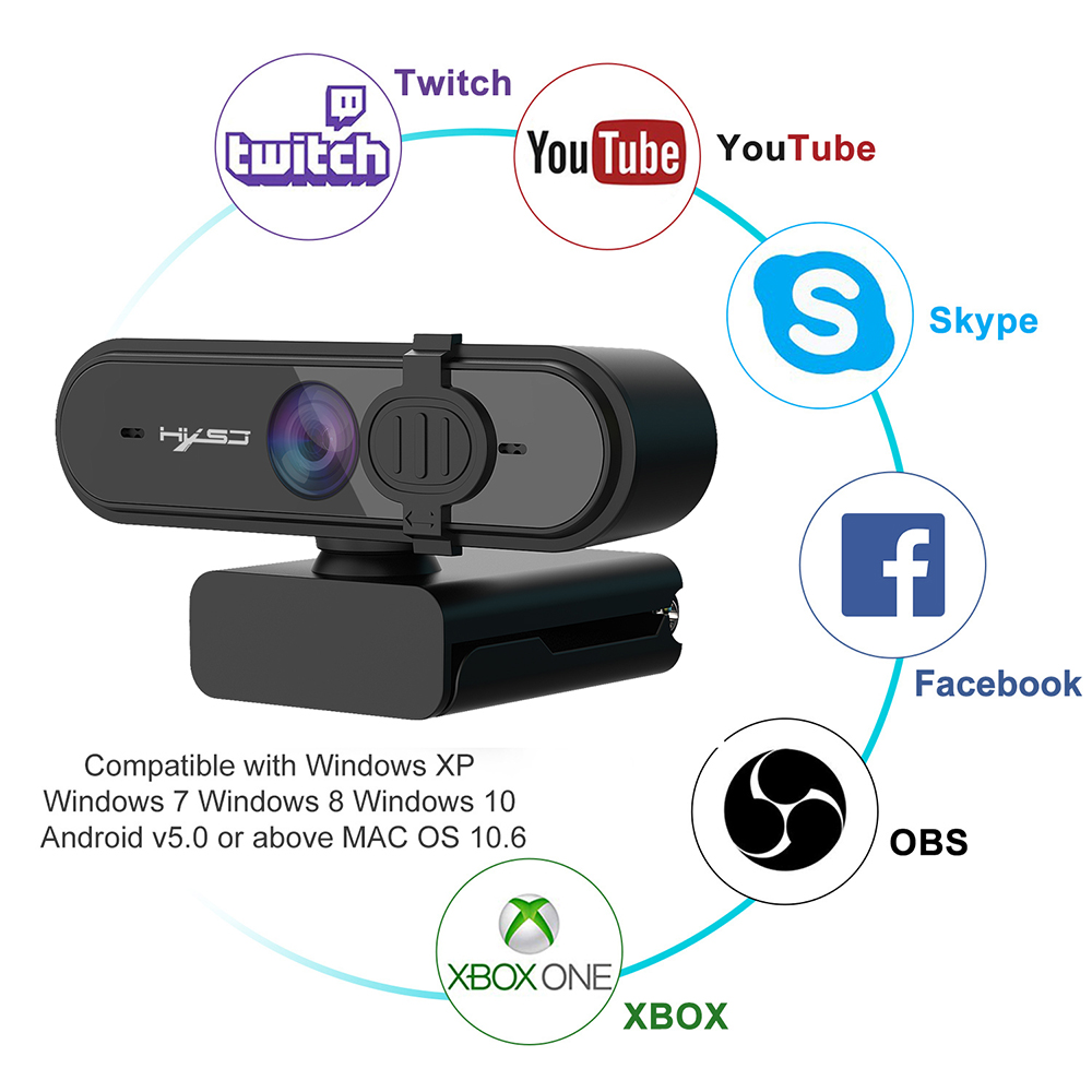 S6 Full HD 1080p 30fps Webcam Câmera de Foco Automático Com Microfone e Cobertura de Privacidade Para Laptop Para PC