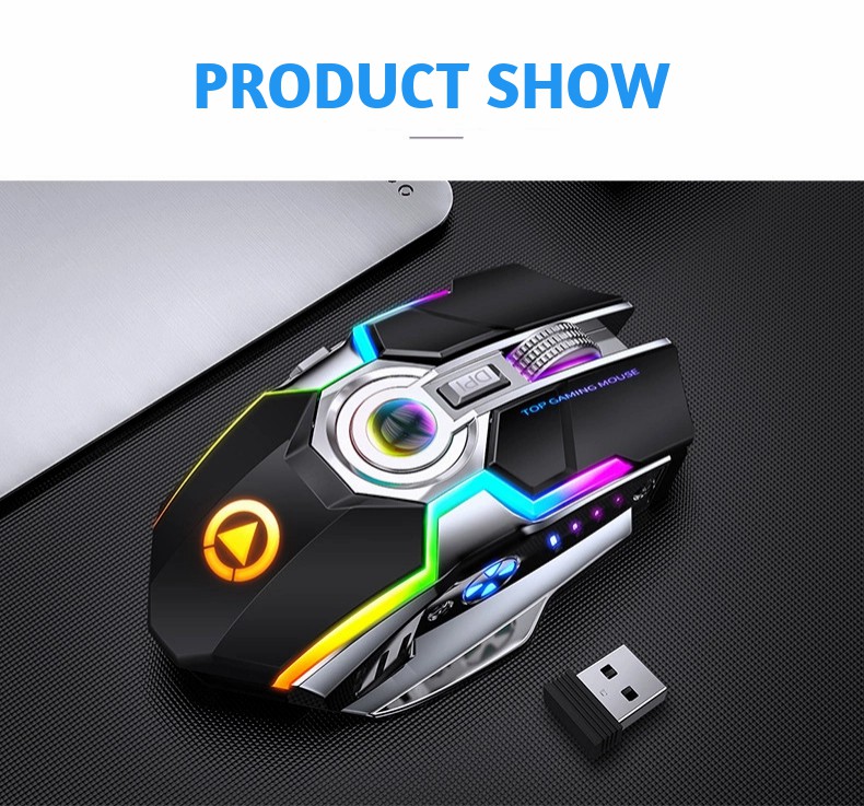 A5 Silent USB -rechargable Wireless Gaming Mouse с RGB Bearlight Для Настольного Компьютера Для Ноутбуков - Черный