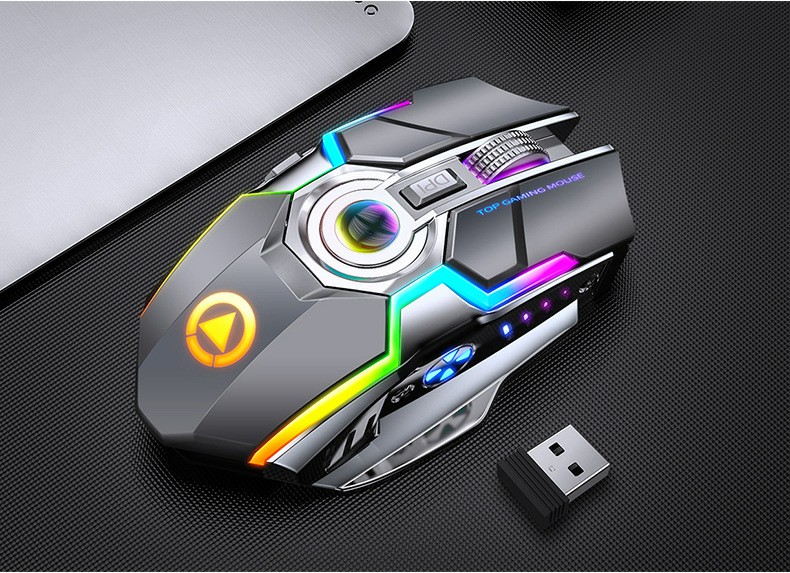 A5 Silenzioso Mouse da Gioco Wireless Ricaricabile USB Con Retroilluminazione RGB Per PC Desktop Per Laptop - Nero