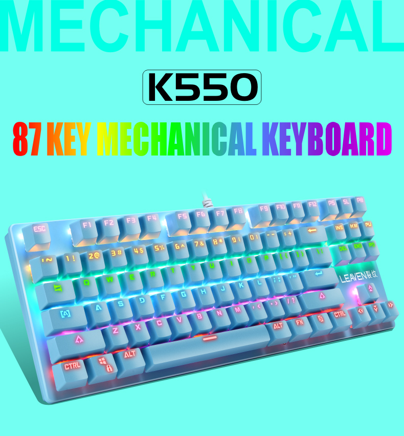 Clavier de Jeu Mécanique de Commutateur Bleu Wolf K550 87 Keys - le Noir