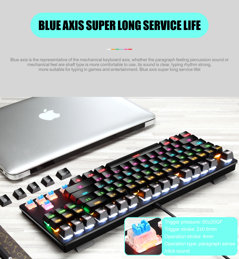 Clavier de Jeu Mécanique de Commutateur Bleu Wolf K550 87 Keys - le Noir