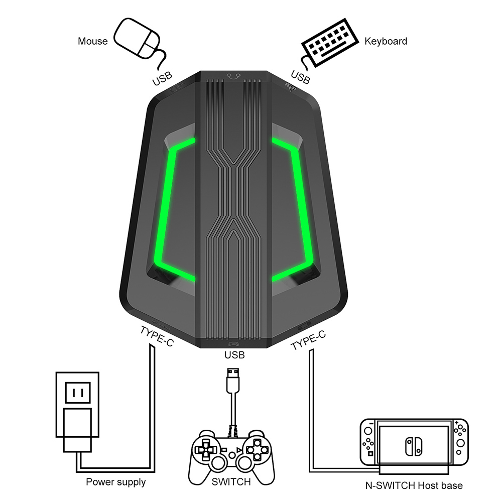 Convertisseur de Souris de Clavier HXSJ P6 + V100 Clavier de Jeu à Une Main + A883 USB Wired Gaming Mouse