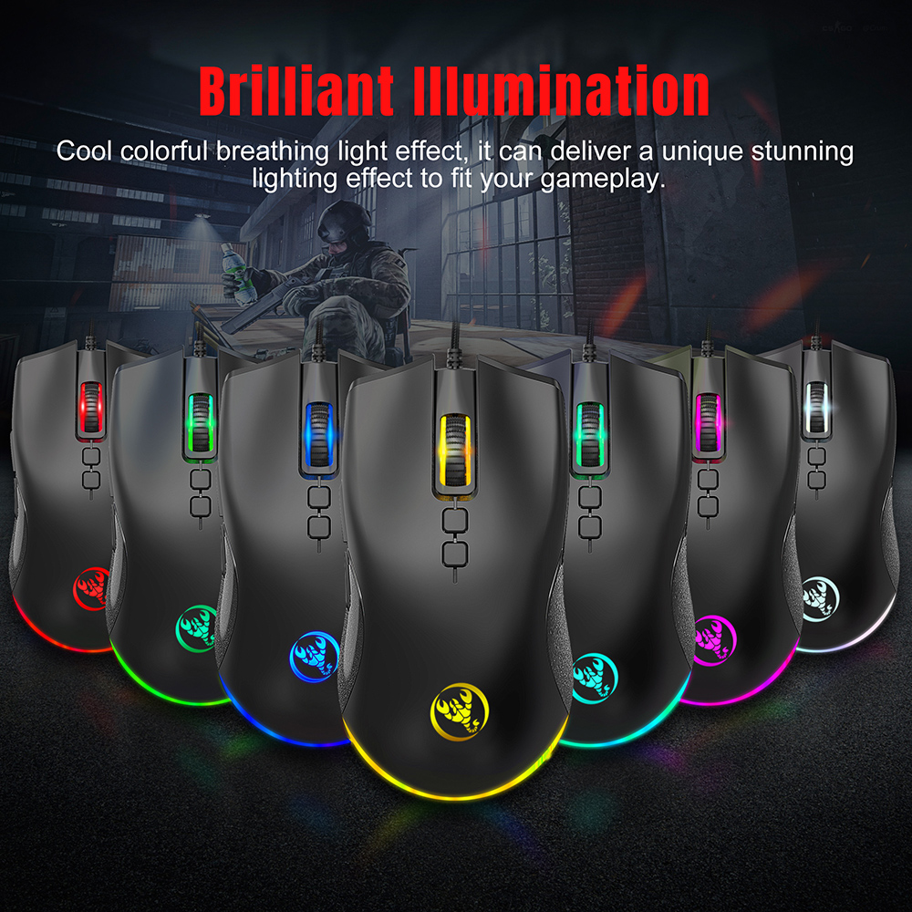 Convertisseur de Souris de Clavier HXSJ P6 + V100 Clavier de Jeu à Une Main + A883 USB Wired Gaming Mouse