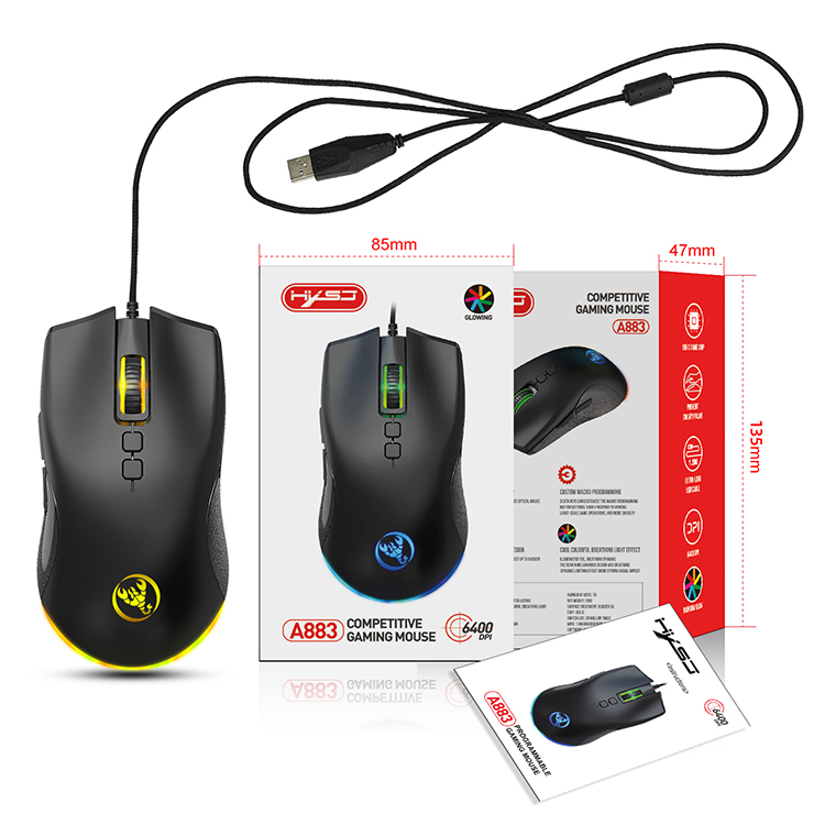 HXSJ A883 USB Wired Gaming Maus RGB Gamer Maus Mit 4 Einstellbarer DPI