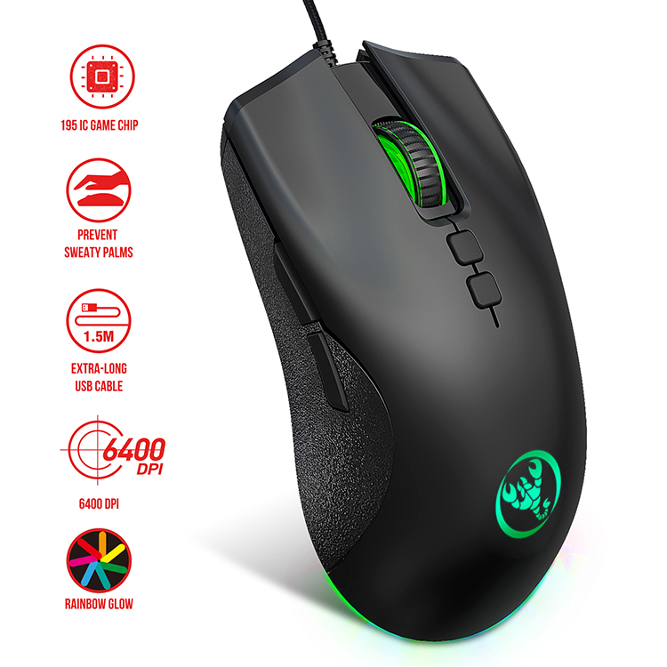 HXSJ A883 USB Wired Gaming Mouse RGB Gamer Mouse Con 4 DPI Regolabile