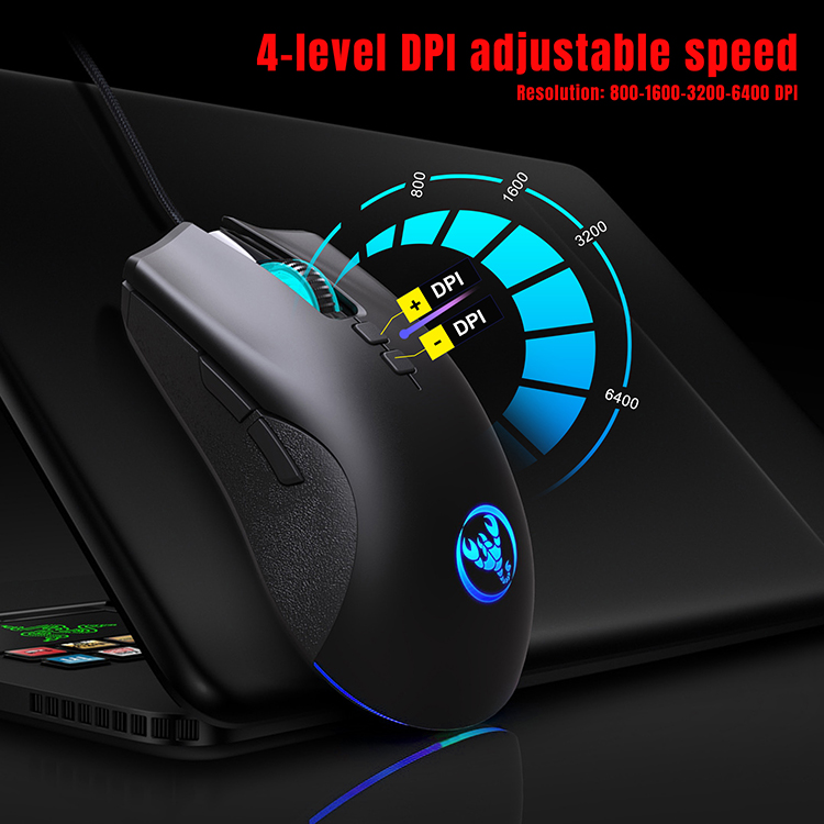 HXSJ A883 USB Wired Gaming Mouse RGB Gamer Mouse Con 4 DPI Regolabile