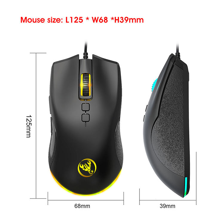 HXSJ A883 USB Wired Gaming Mouse RGB Gamer Mouse Con 4 DPI Ajustable