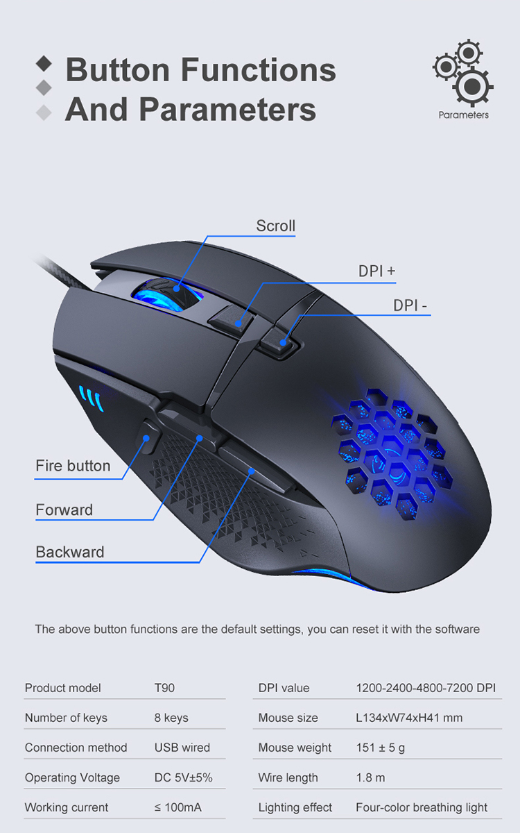 IMICE T90 7200DPI Wired Mouse Mechanical Mouse Mouse Con Ratones Ópticos RGB Key RGB