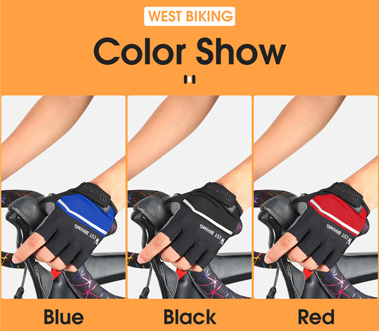 West Biking 1 Paio Bike Cycling Half Finger Guanti Traspiranti Guanti Antiscivolo Antiurto - Black / L.