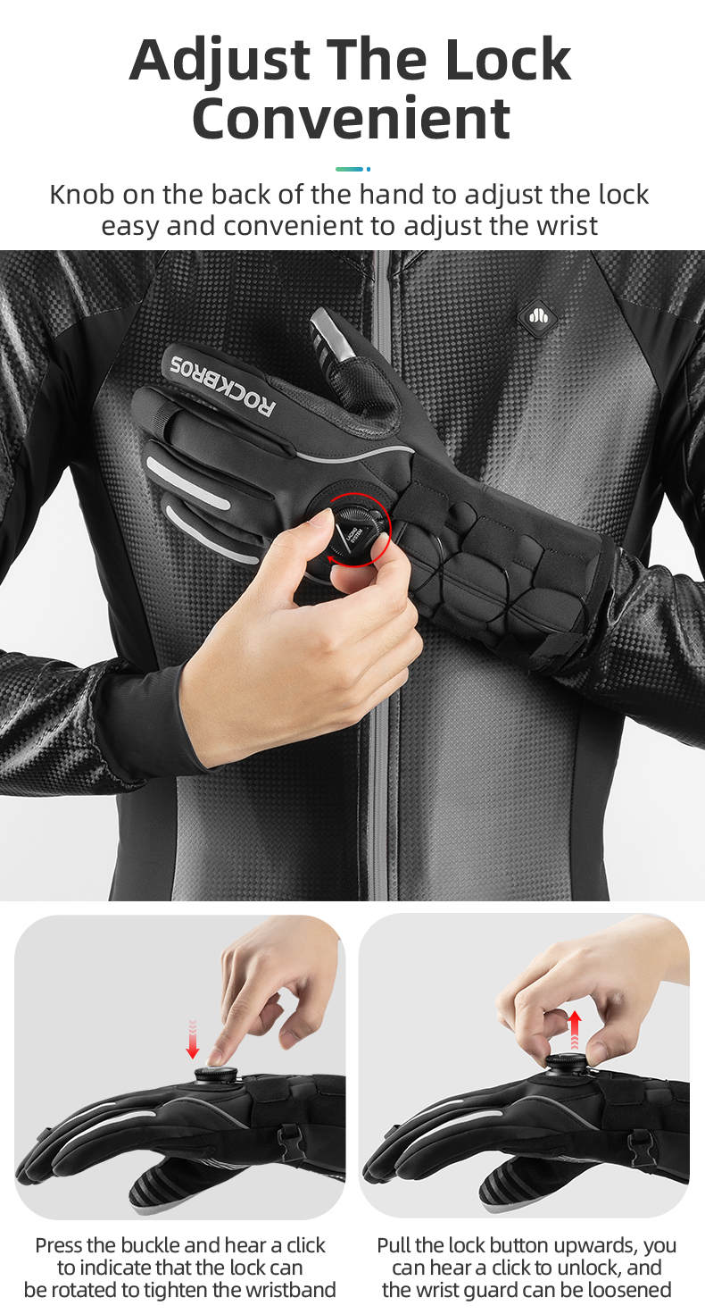 Rockbros S212BK One Par Ciclismo Guantes de Pantalla Táctil Guantes de Bicicleta de Bicicleta MTB Reflectantes Guantes de Bicicleta al Aire Libre - Tamaño: S