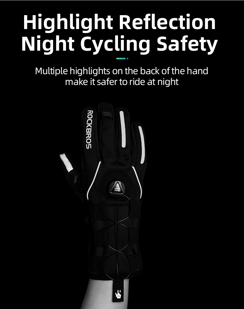 Rockbros S212BK One Par Ciclismo Guantes de Pantalla Táctil Guantes de Bicicleta de Bicicleta MTB Reflectantes Guantes de Bicicleta al Aire Libre - Tamaño: XL