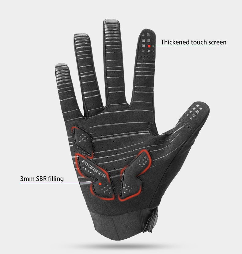 Rockbros S208bk um Par Resistente a Água Touch Screen Luvas Que Absorvem as Luvas de Bicicleta de Dedos Completas - Tamanho: Xxl