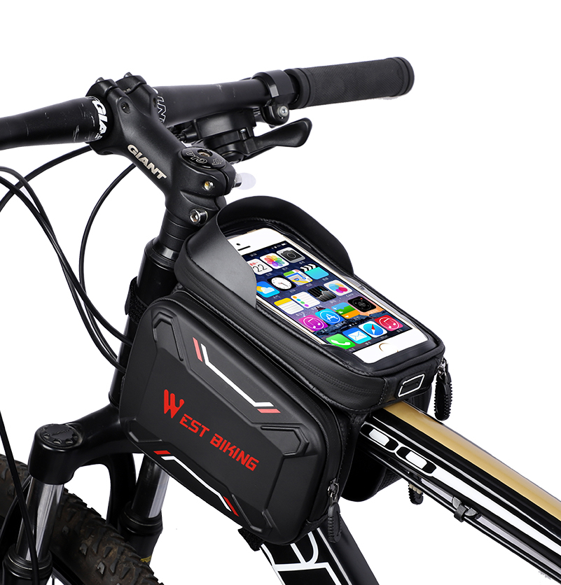 WEST BIKING Bicycle Front Frame Bag Cycling Waterproof Screen Touch Top Tube Phone Bag - Red