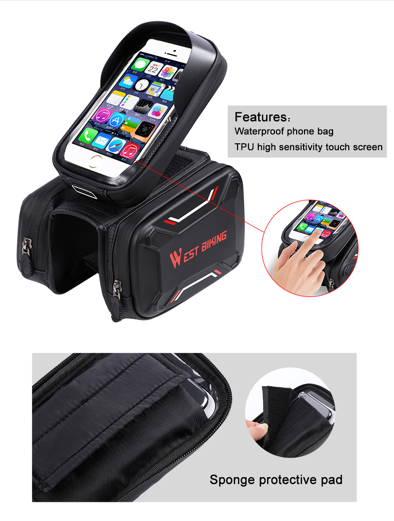 WEST BIKING Bicycle Front Frame Bag Cycling Waterproof Screen Touch Top Tube Phone Bag - Red