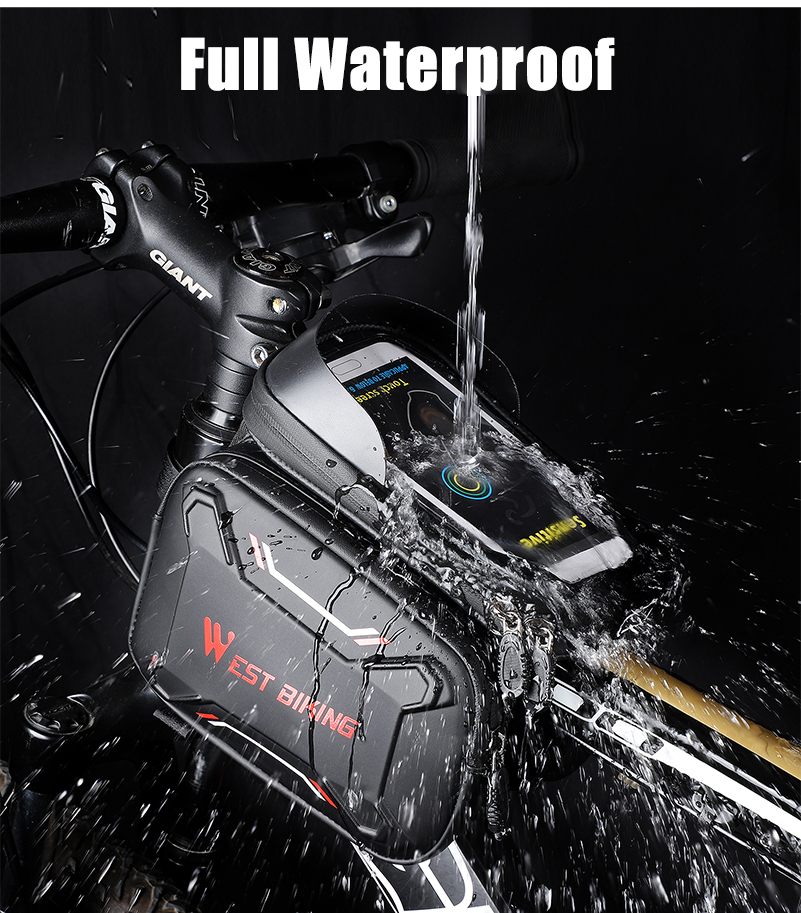 WEST BIKING Bicycle Front Frame Bag Cycling Waterproof Screen Touch Top Tube Phone Bag - Red