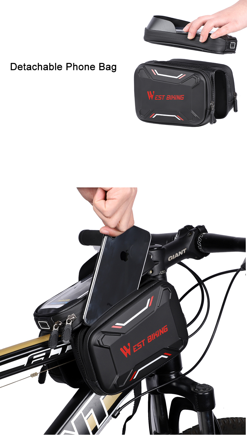 WEST BIKING Bicycle Front Frame Bag Cycling Waterproof Screen Touch Top Tube Phone Bag - Red