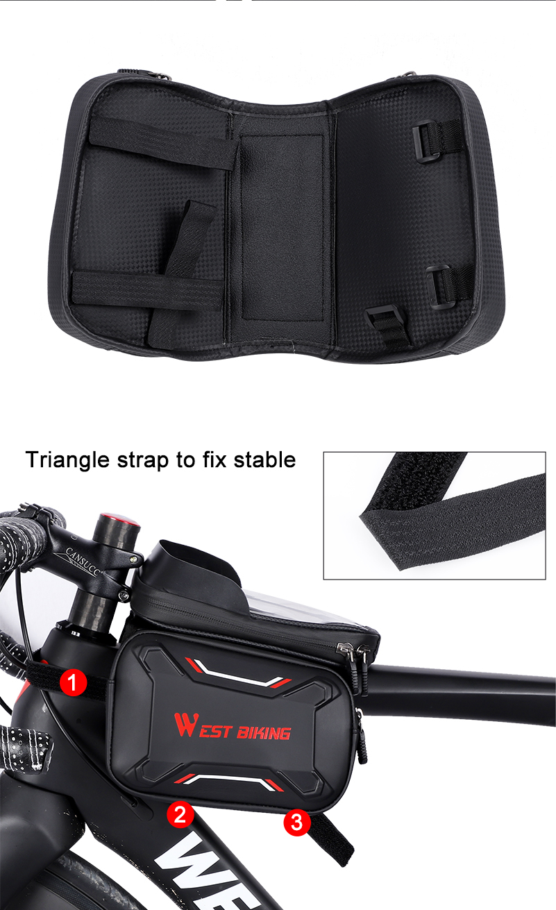 WEST BIKING Bicycle Front Frame Bag Cycling Waterproof Screen Touch Top Tube Phone Bag - Red